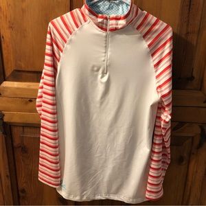 Bula Sportswear Long Sleeve Partial Zip Rash Guard Red White Stripe EUC …